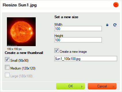 Vytvoření nového obrázku se změněnou velikostí v CKFinder