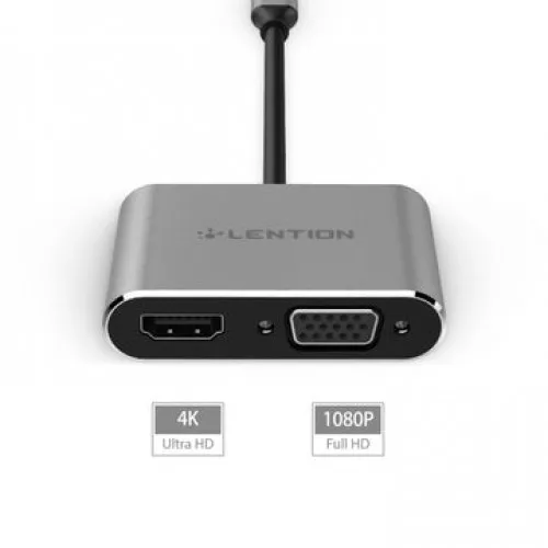 Bộ chuyển đổi USB-C sang HDMI và VGA Lention C51sHV Grey