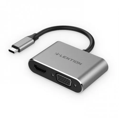 Bộ chuyển đổi USB-C sang HDMI và VGA Lention C51sHV Grey