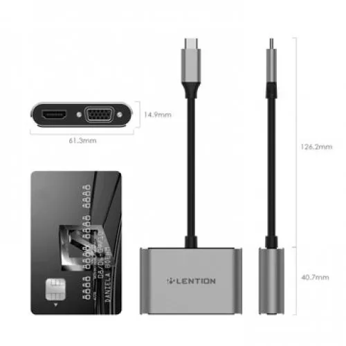 Bộ chuyển đổi USB-C sang HDMI và VGA Lention C51sHV Grey